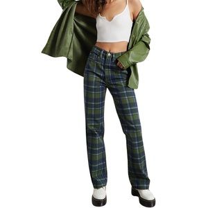 NWT WEWOREWHAT Plaid High Waisted Dad Jeans